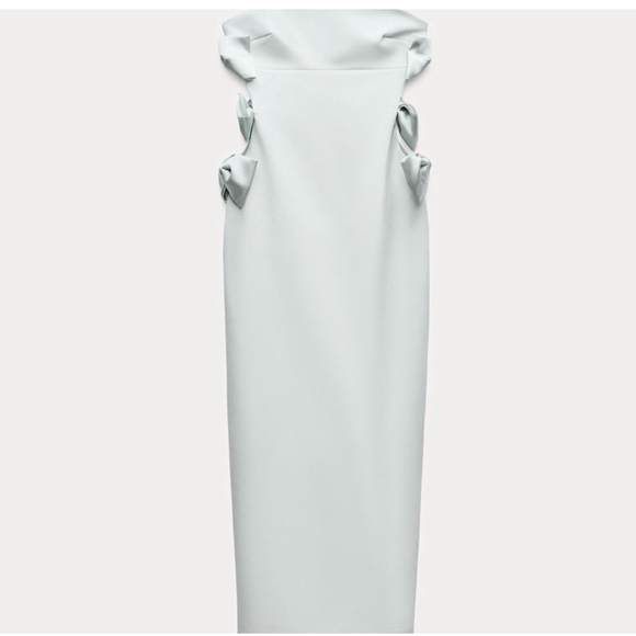 Bloggers Fave Zara Bow Dress, Size S Light Blue Green Sage - Picture 6 of 11